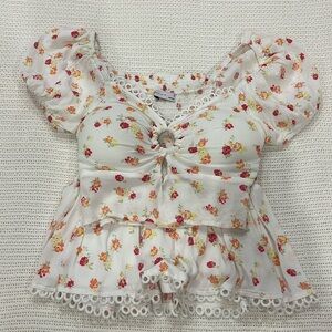 Floral Two Piece Set Blouse and Mini-Skirt